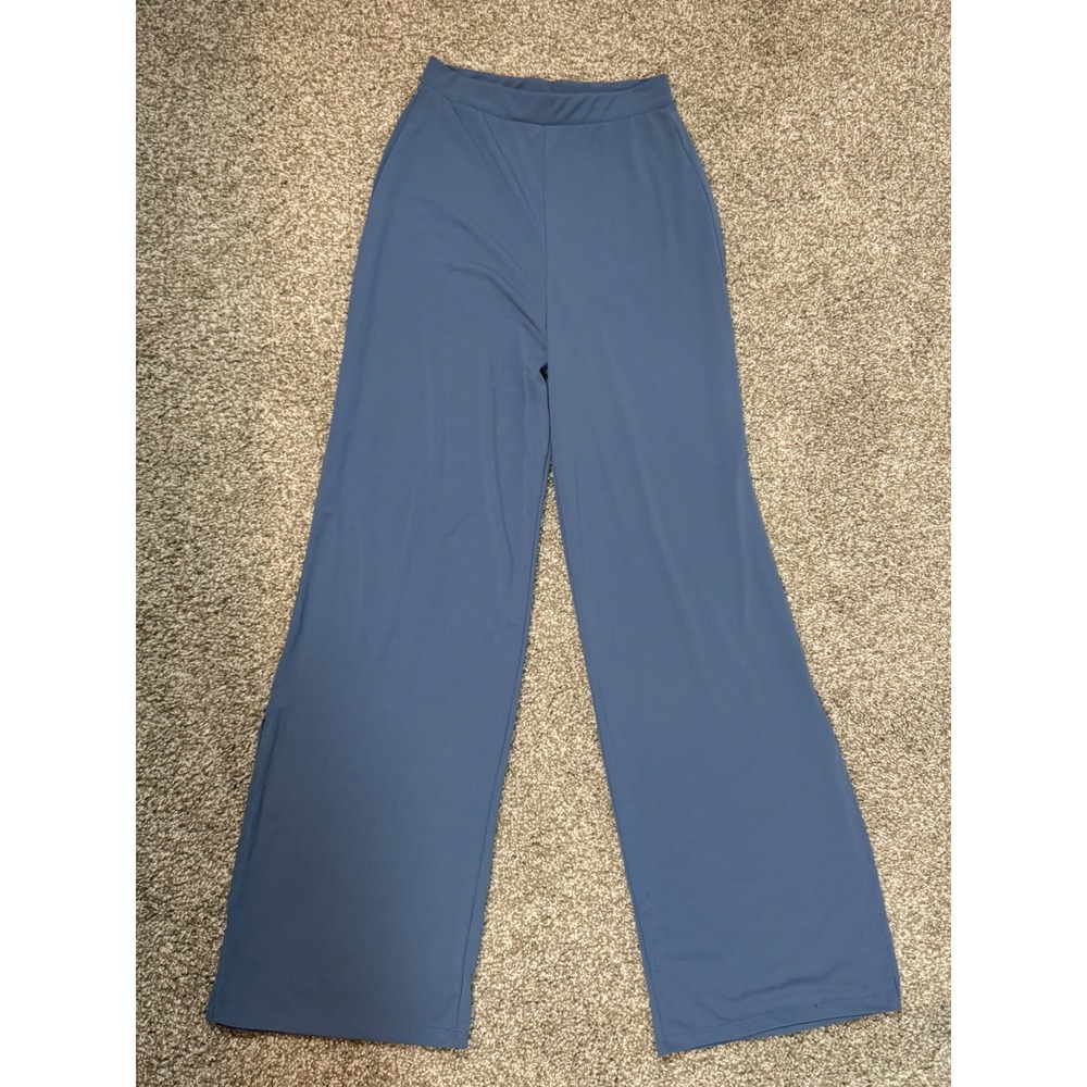 Zara Womens High Waisted Wide Leg Pants Slate Blue Size Medium Pull On Trousers